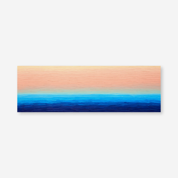 風景画 青とオレンジのグラデーション 約70x59 海と夕日の景色】絵画 - オレンジ ブルー グラデーション 原画（MN-#16