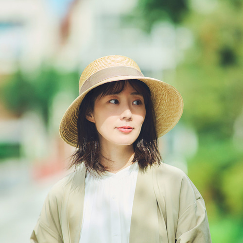 ステラ Stella 麦わら つば広 女優帽 グレージュリボン 57.5cm [UK