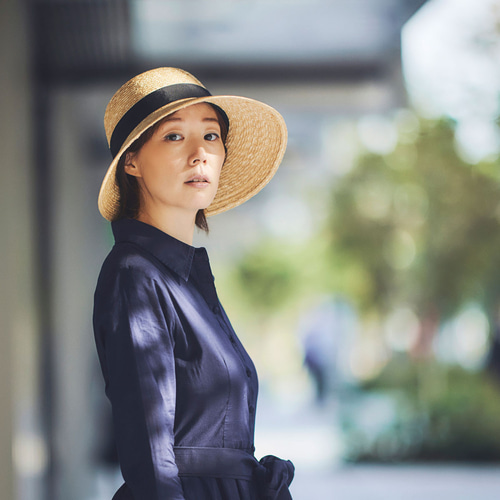 ステラ Stella 麦わら つば広 女優帽 グレージュリボン 57.5cm