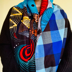 カラフルマサイシュカストール（水色）★マサイ族伝統の布「マサイシュカ」×ケニアの布「キテンゲ」。アフリカンプリント★ 9枚目の画像