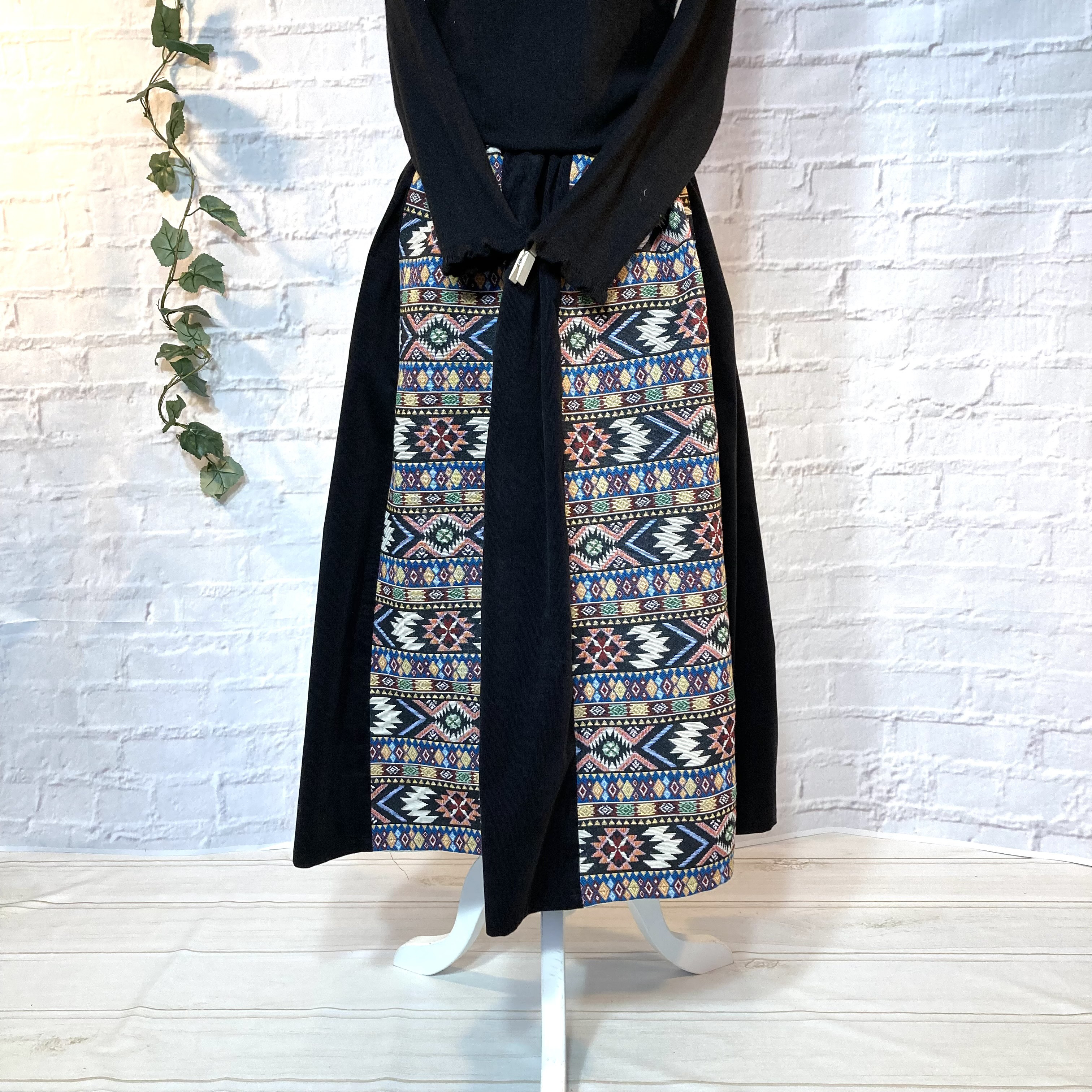 コーデュロイ＆ネイティブ柄ジャガード織のはぎスカートby彩苺[Ｍ2331]