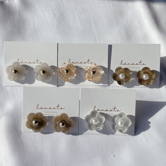 一粒お花のレジンピアス／イヤリング（大） ピアス（スタッド・一粒 