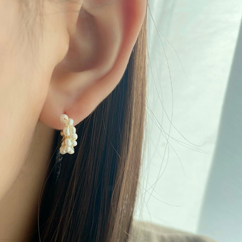 ピアス再入荷】ミニパールフープ ピアス イヤリング フープ 淡水パール 