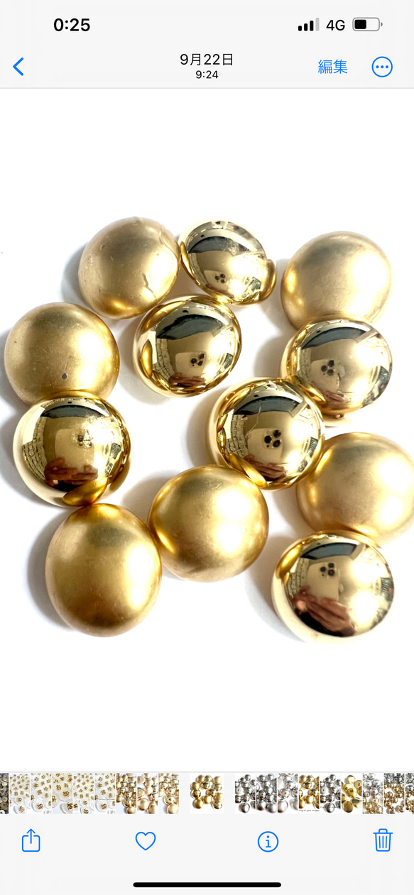 ドーム型ボタン　キラキラ　コロコロ丸い　ドームぼたん　ゴールドまたはシルバー 3枚目の画像