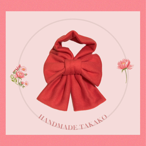 フリースリボンマフラー 赤 マフラー HANDMADE TAKAKO 通販 17035750