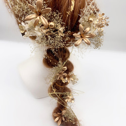 和装髪飾り　ヘッドドレス　水引×金箔　ゴールド 2枚目の画像