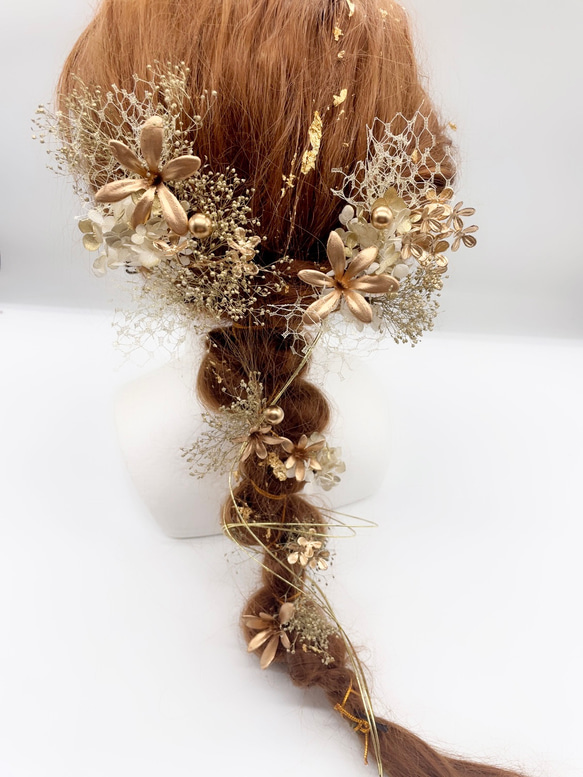 和装髪飾り　ヘッドドレス　水引×金箔　ゴールド 1枚目の画像