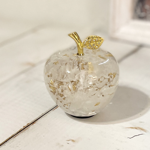りんごの形のハーバリウム 凛雪ホワイト×ゴールド ハーバリウム・植物