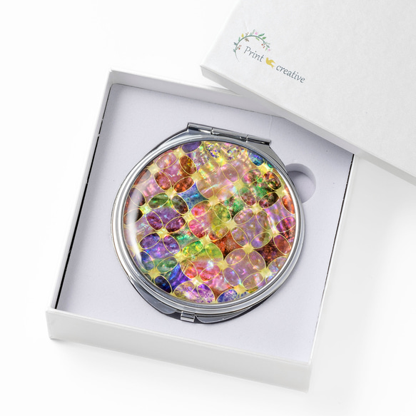 天然貝 コンパクトミラー（ 秋桜ファンタジア ） シェル ・ 螺鈿アート ｜ プレゼント ・ ギフト におすすめ 1枚目の画像