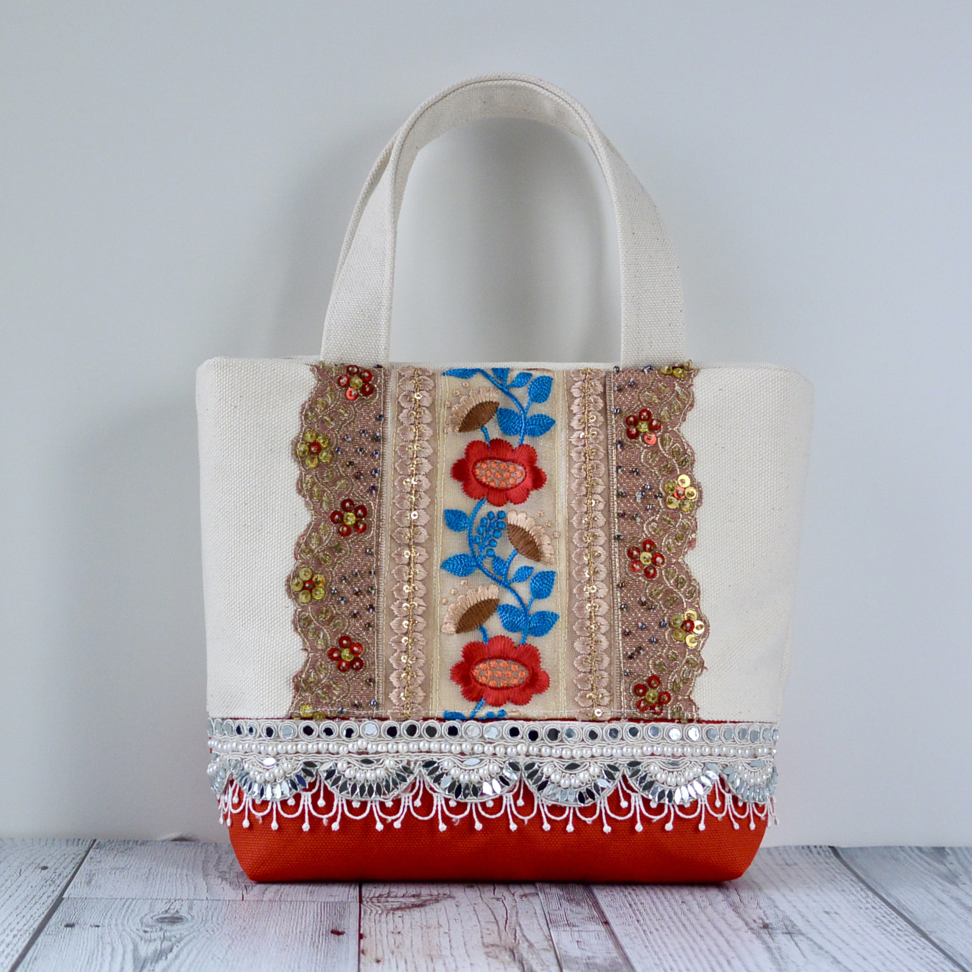アメリカ通販ファッション レースモラ刺繍のトートバッグ その他