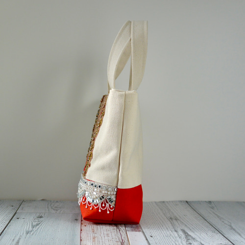 インド刺繍リボンのキラキラ輝くレーストートバッグ【Sサイズ】 トート