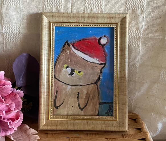 絵画。原画手描き【猫ちゃんのクリスマス】02 1枚目の画像
