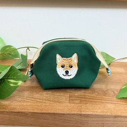 刺繍のワイヤーポーチSサイズ〈柴犬/ネイビー・グリーン・ブルー〉 7枚目の画像