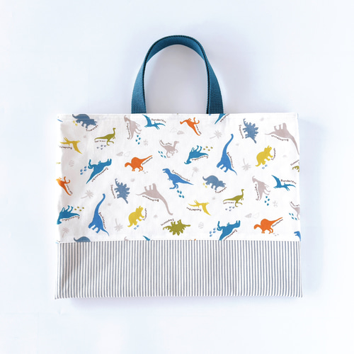 3点セット】《 カラフル恐竜／オフホワイト 》レッスンバッグ 上履き