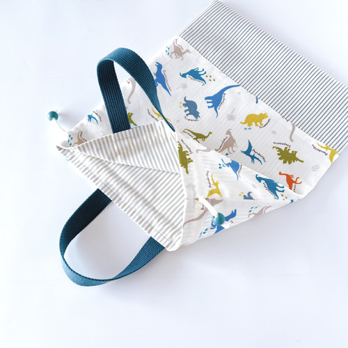 3点セット】《 カラフル恐竜／オフホワイト 》レッスンバッグ 上履き