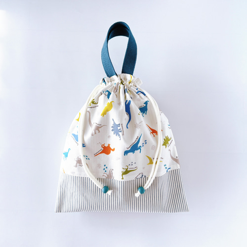 3点セット】《 カラフル恐竜／オフホワイト 》レッスンバッグ 上履き