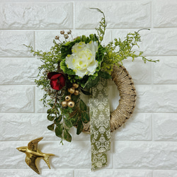 葉牡丹 椿 グリーン ナチュラル しめ縄 しめ飾り お正月 インテリア