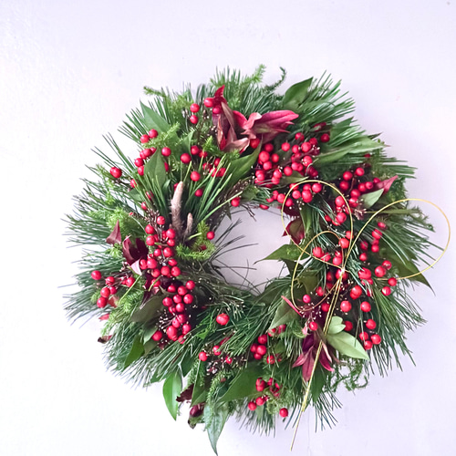 限定販売／松と南天のおめでたリース 水引つき /生花からドライになる