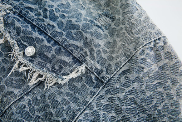レトロウォッシュデニムジャケット個性的な襟付きデニムコート ＃20-1373 16枚目の画像