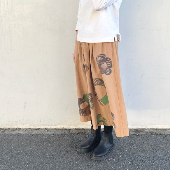 手染めコットンネルのふんわりスカート / kurukuru × beige 15枚目の画像