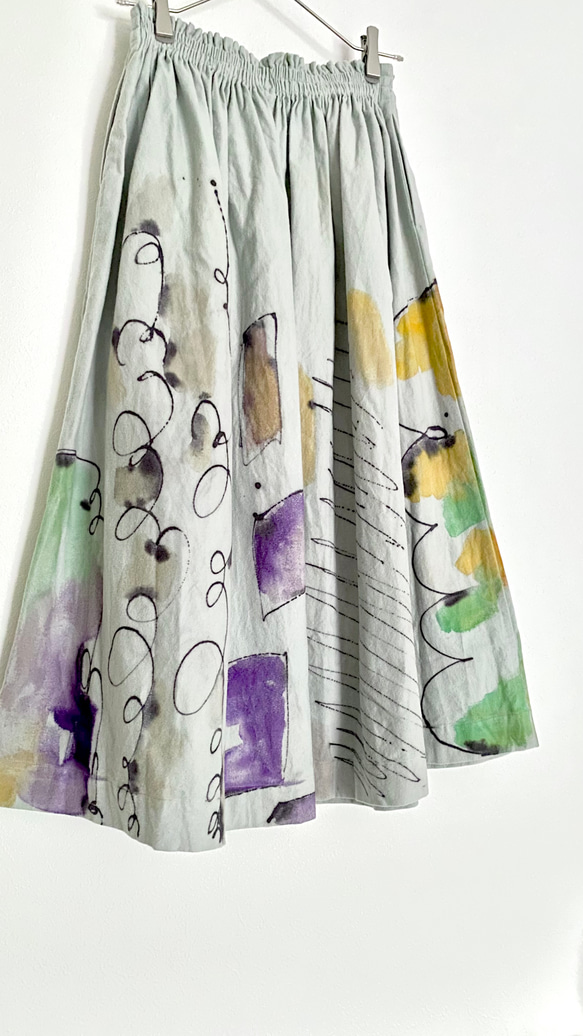 手染めコットンネルのふんわりスカート / drawing × gray 5枚目の画像