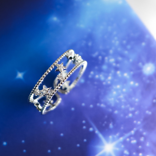 MR131】【SV】星降る夜に CZダイヤモンド／ロジウムメッキ／サイズ調整