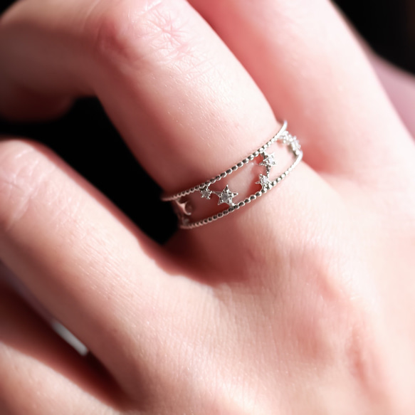 MR131】【SV】星降る夜に CZダイヤモンド／ロジウムメッキ／サイズ調整