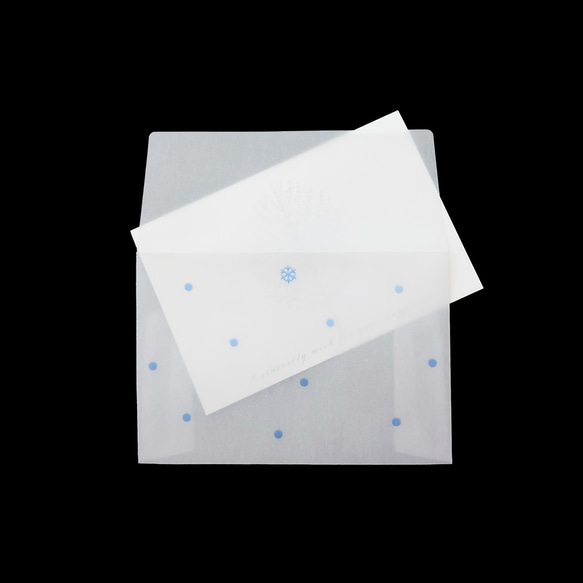 雪の結晶と水玉模様のトレーシングペーパー「雪の日（青）」 ミニ封筒 4枚目の画像