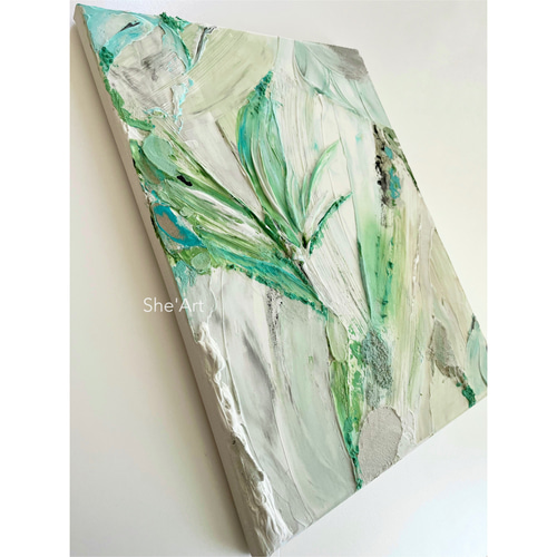 【手描き原画】現代アート/キャンバス/絵画/アート/モダン 原画LL・Garden・ボタニカルグリーン /モダンアート