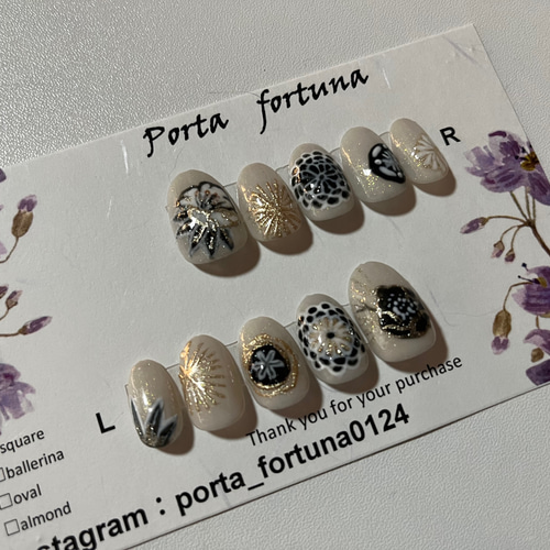 ネイルチップ サイズオーダー 和柄ネイル ニュアンスネイル 成人式振袖