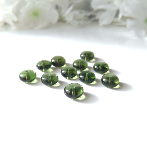 希少～ 天然 モルダバイト ボタン ロンデル 4×8mm 1個 穴あきビーズ