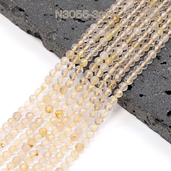 N3055-3mm 1連(約105個) 天然石ビーズ 連売り ゴールドルチルクォーツ ラウンドカ   1連(約105ヶ) 1枚目の画像