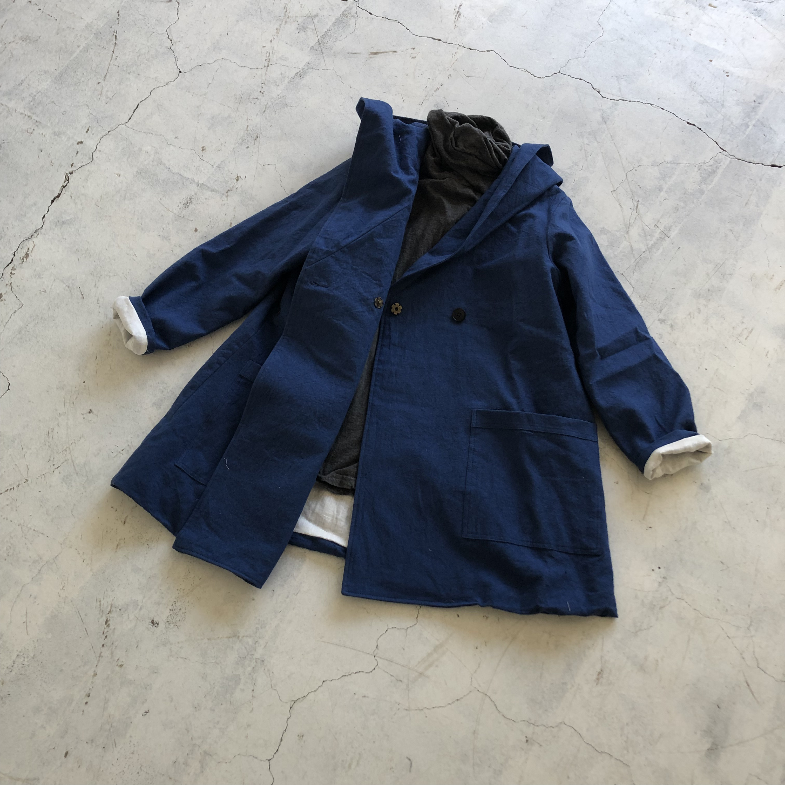 厚手リネンコットン　男女兼用フーテッドコート　H75