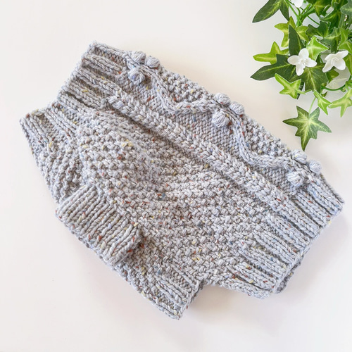 犬服 手編みセーター ネップ水色 胴回り43cm ペット服・アクセサリー