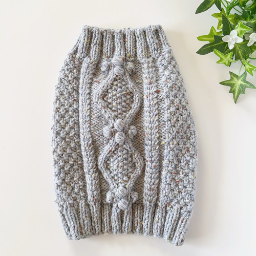 犬服　手編みセーター 犬服 手編みセーター ネップ水色 胴回り43cm ペット服・アクセサリー