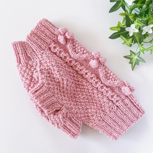 犬服 手編みセーター ピンク 胴回り38cm ペット服・アクセサリー