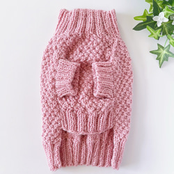 犬服　手編みセーター　ピンク　胴回り38cm 3枚目の画像