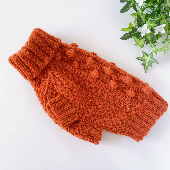 犬服　手編みセーター　オレンジ　胴回り36cm 2枚目の画像