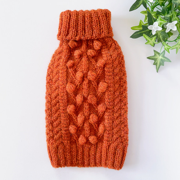 犬服　手編みセーター　オレンジ　胴回り36cm 1枚目の画像