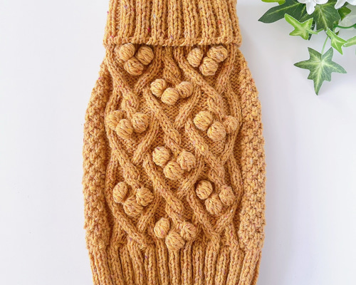 犬服 手編みセーター ネップマスタードイエロー 胴回り39cm ペット服