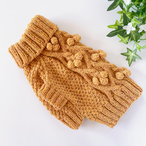 犬服 手編みセーター ネップマスタードイエロー 胴回り39cm ペット服