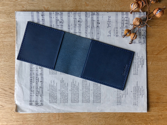 イタリア革のメモ帳カバー／A7サイズ／ロディアNo.11／ネイビーブルー 8枚目の画像