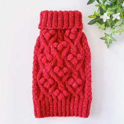 犬服　手編みセーター　ネップ赤　胴回り38cm 1枚目の画像