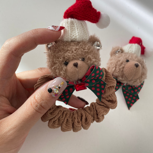 シュシュ  ヘアゴム  ビーズ  クリスマス② ビーズボール ビジュー クロッシェ シュシュ クリア 透明 ヘアゴム