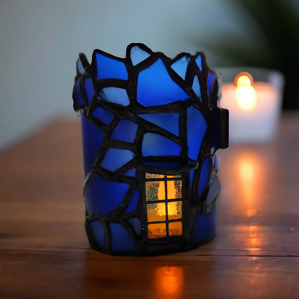 青いお城　電池ライトホルダー　サンキャッチャー　置物　造花アレンジメント　インテリア雑貨　シーガラスアート　送料無料 16枚目の画像