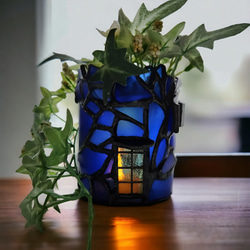 青いお城　電池ライトホルダー　サンキャッチャー　置物　造花アレンジメント　インテリア雑貨　シーガラスアート　送料無料 7枚目の画像