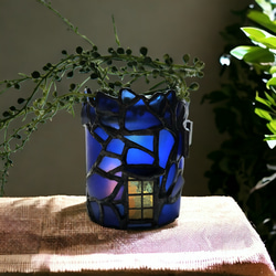 青いお城　電池ライトホルダー　サンキャッチャー　置物　造花アレンジメント　インテリア雑貨　シーガラスアート　送料無料 12枚目の画像
