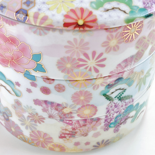 三段重〈振袖・和柄〉陶磁器 お重 弁当箱・ランチボックス Dressing