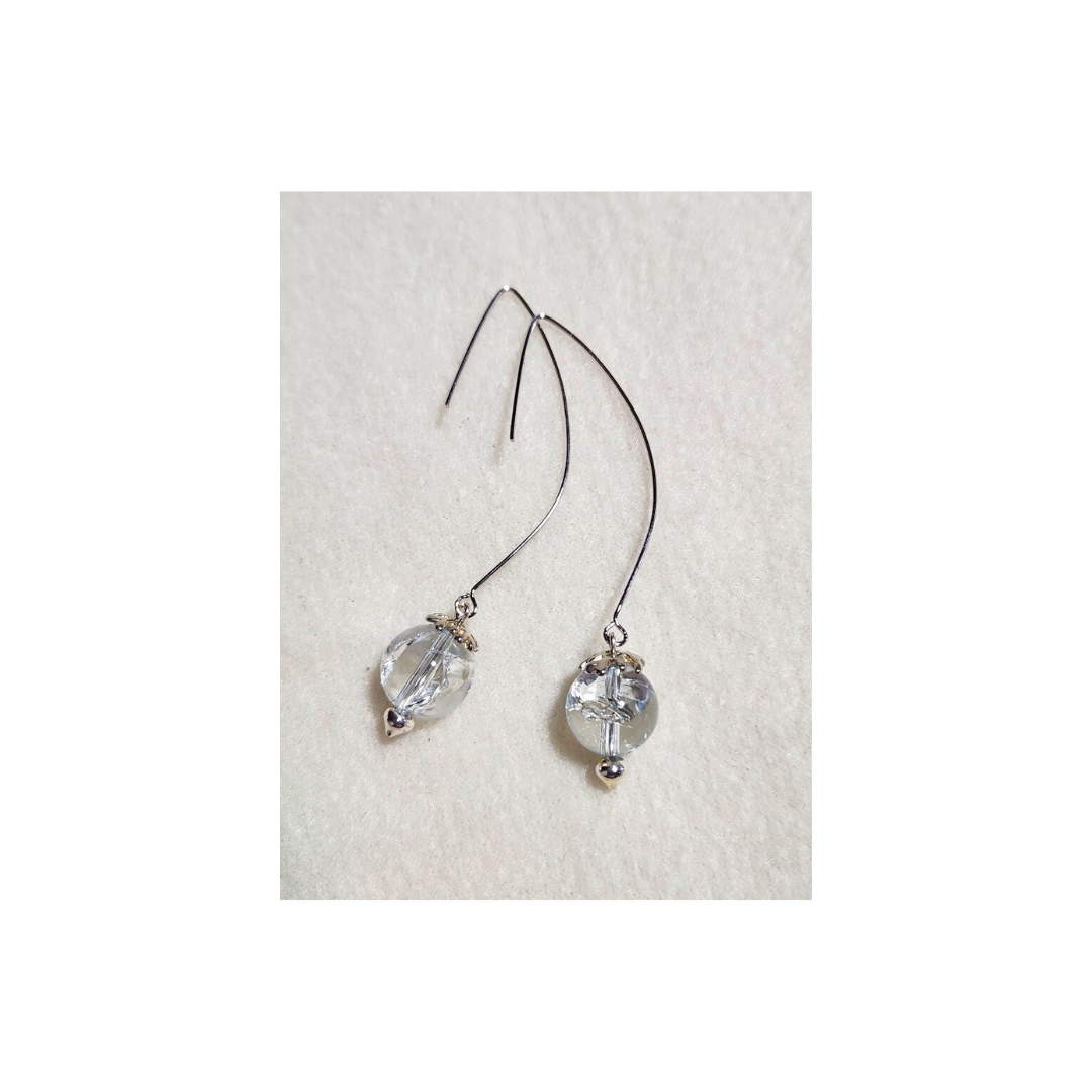 藍染めアクセサリー：藍染め水晶シルバーピアス