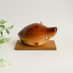 イノシシ (★台付き)   wooden boar 2枚目の画像